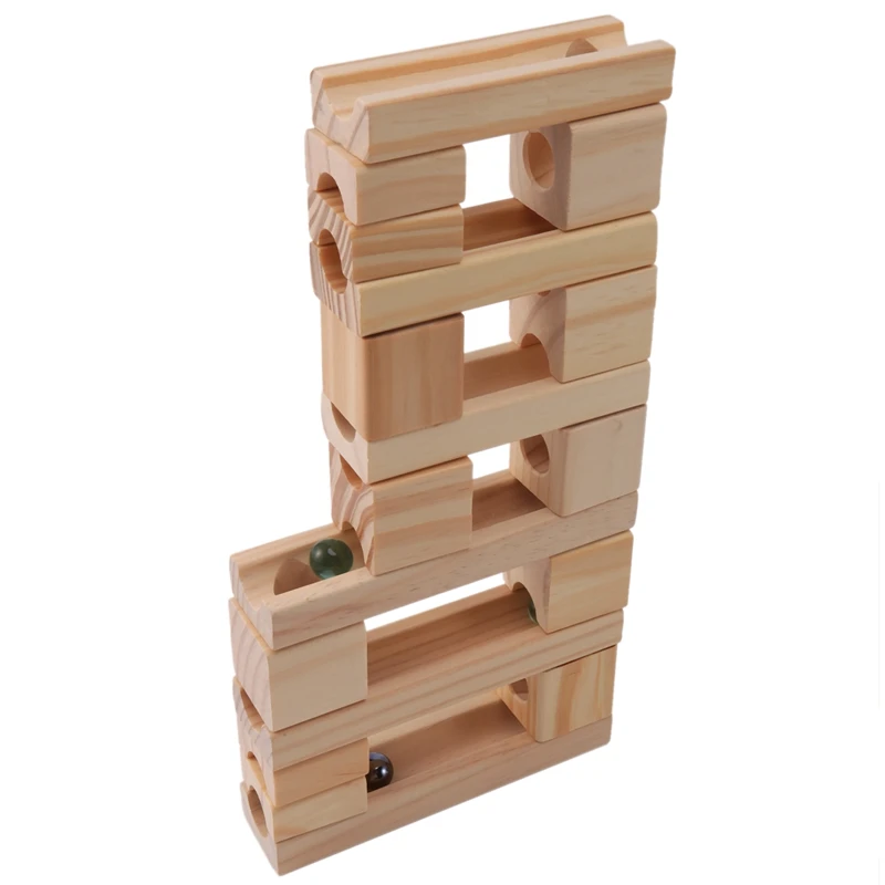 

Onshine 60 Pcs Kids Wooden Track Ball Toy Track Marbles Ball Pipeline Building Blocks Educational Toy Build Track Slide