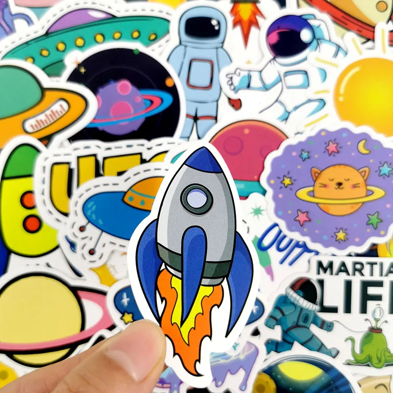 

10/50pcs/pack Alien Spaceship Cartoon Ufo Astronaut Waterproof Sticker Kids Toy Sticker For Skateboard Laptop Scrapbook Gift