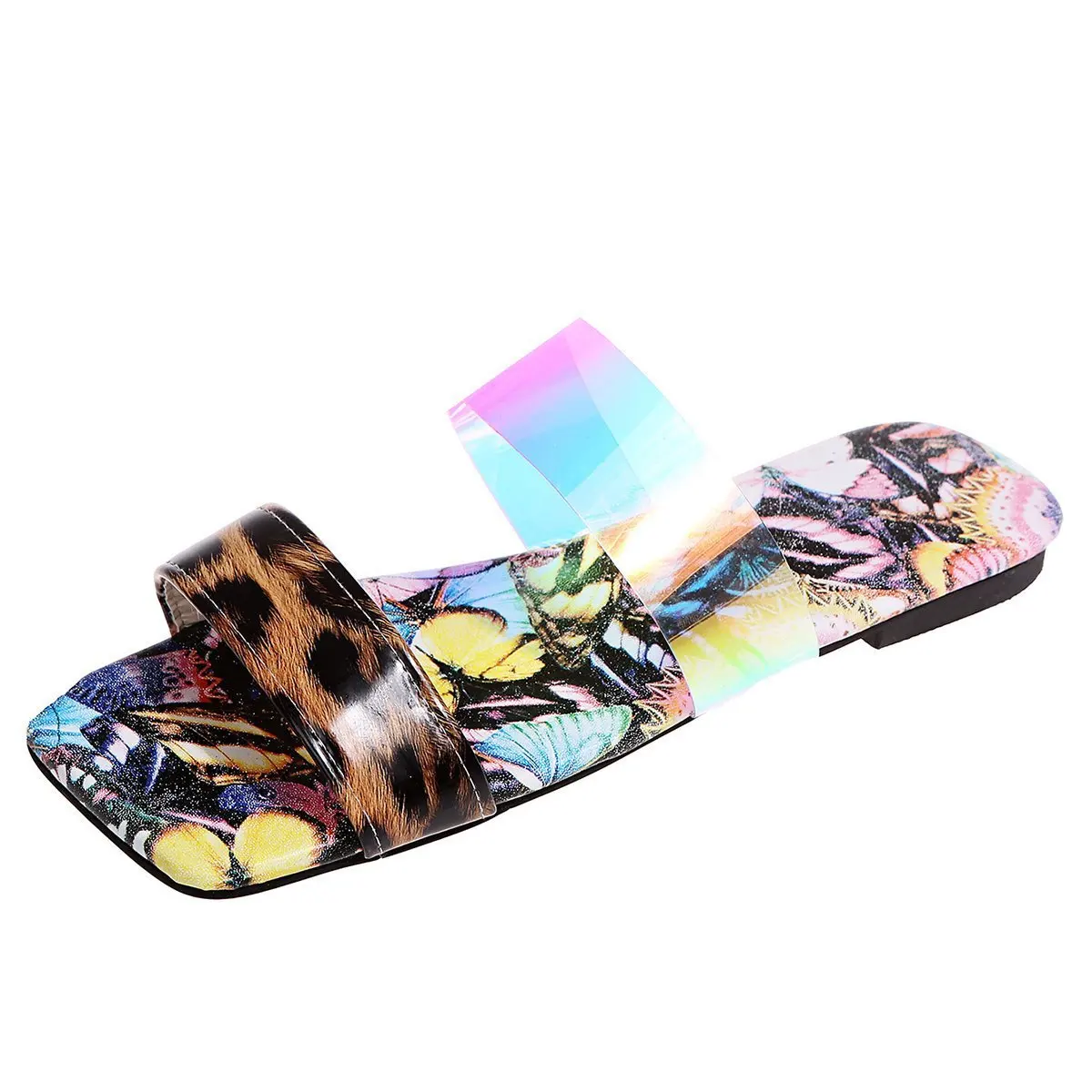 

Shoes Low Woman's Slippers Big Size Slides Fashion 2021 Soft Luxury Summer Hoof Heels Square heel PU Bling Concise Rome Rubber F