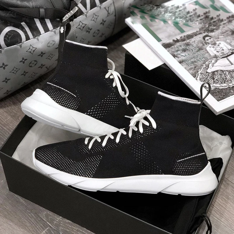 Женские повседневные эластичные кроссовки носки черные дышащие на массивной