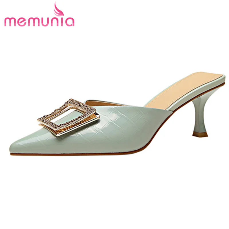 

MEMUNIA 2021 новейшие туфли на тонком высоком каблуке для вечеринки свадьбы женские тапочки из лакированной кожи с острым носком Летняя обувь же...