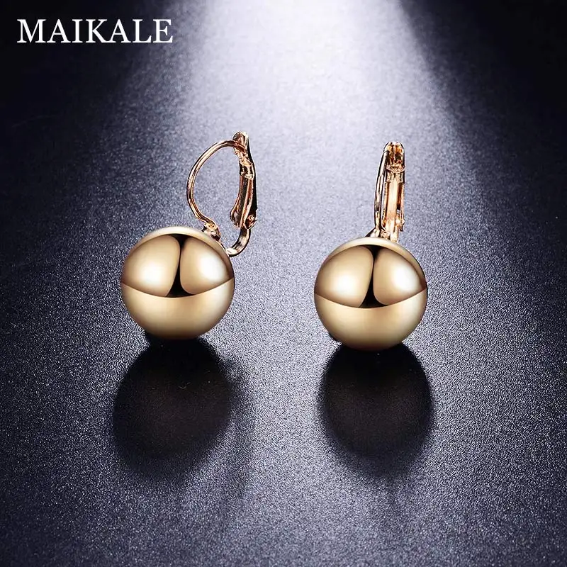 14mm gold MAIKALE серьги-гвоздики с шариками медные матовые гладкие золотые серебряные популярные круглые корейские серьги для женщин модные ювелирные изделия подарки - Окраска металла: 14mm gold