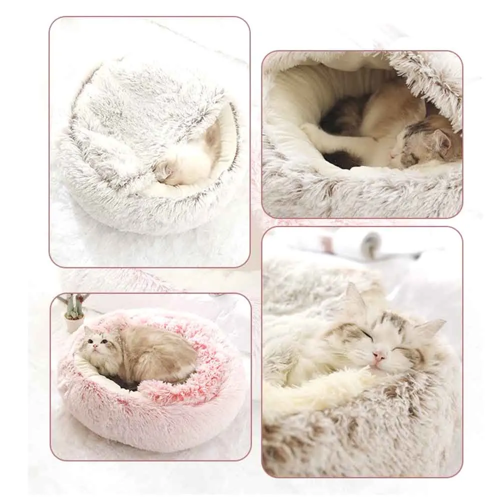 

New Style Pet Dog Cat Bed Round Plush Cat Warm Bed House Soft Long Plush Bed For Small Dogs For Cats Nest 2 In 1 Cat Bed
