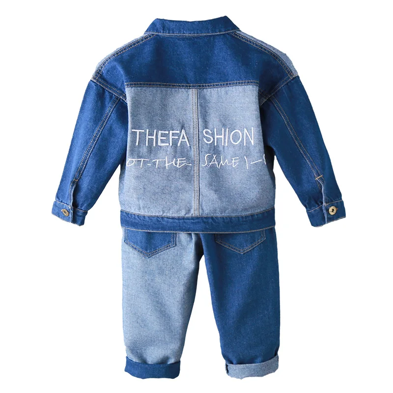Dolmidol 2019 HOTHOT Letters Embroidery Hooded Denim Suit Jacket For Boy Fashion Kid Jeans Casual Clothing Set Tracksuit | Детская