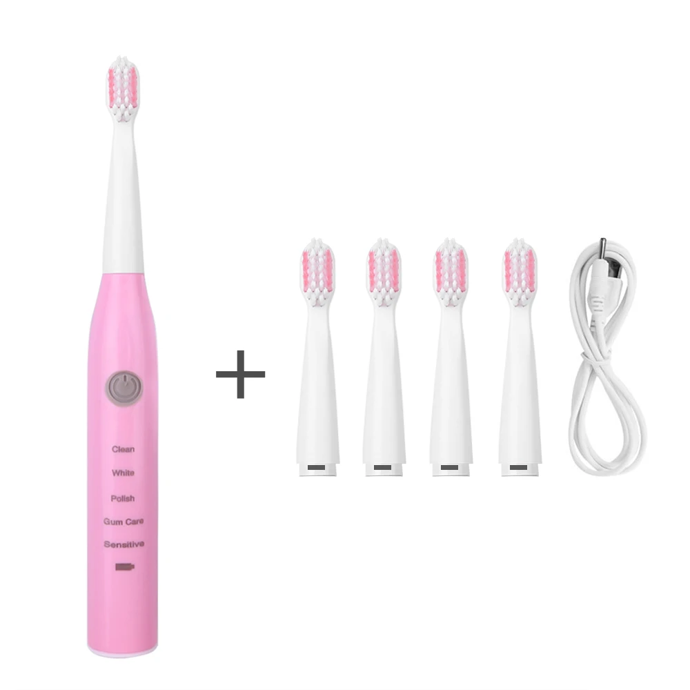 1 Set Pink Электрическая зубная щетка, звуковая волна, перезаряжаемая, высокое качество, умный чип, головка зубной щетки, сменная отбеливающая зубная щетка - Цвет: 1 Set Pink