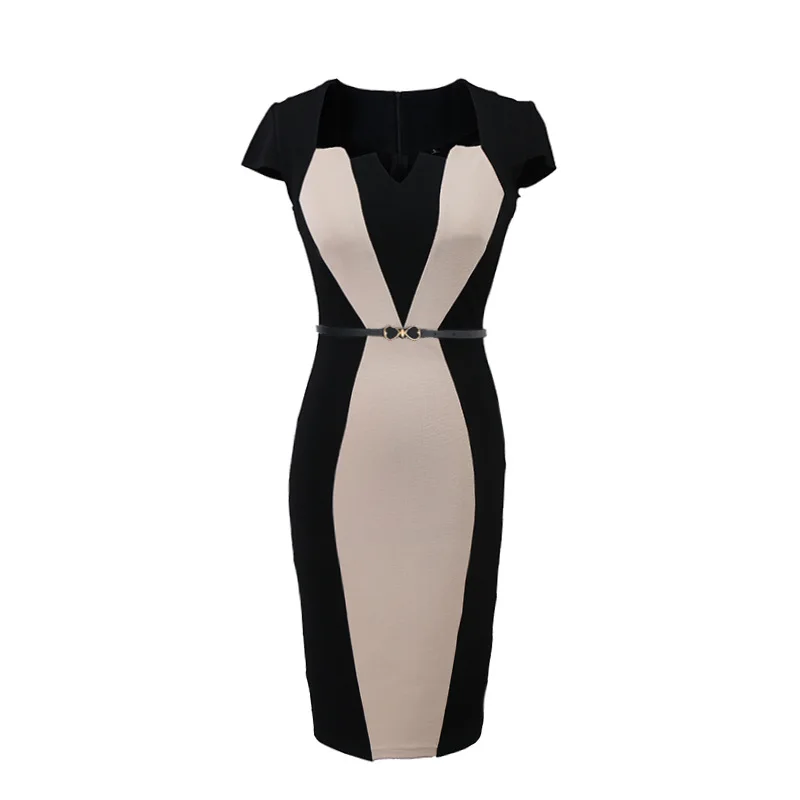 

Spring and Autumn Women's Dress Stitching Square Collar Pencil Dress