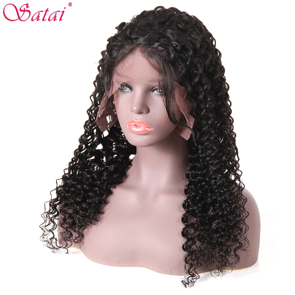 Satai глубокая волна волос фронта шнурка человеческих парики предварительно