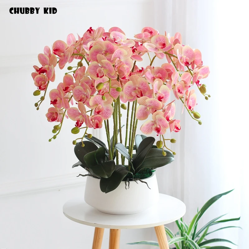 Goede 3D Hoge Simulatie Phalaenopsis Ikebana Grote Kunstmatige Orchidee Bloemstukken Latex Orchidee Sierteelt Pot Cultuur Pak