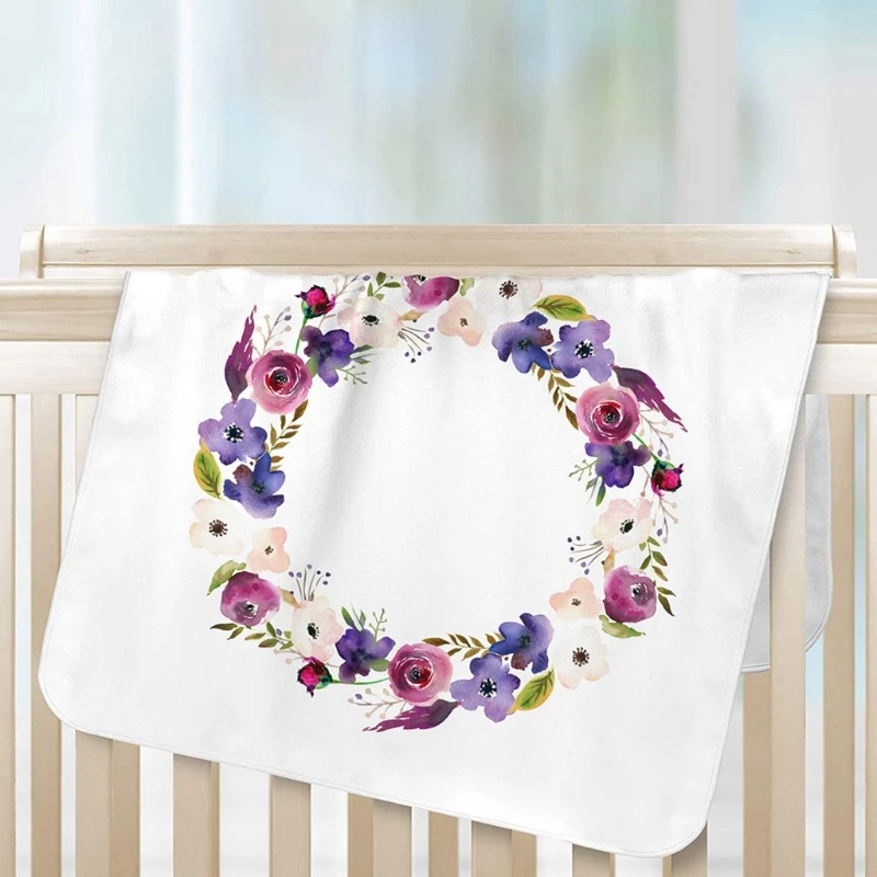 

C5AA Baby Monthly Record Growth Milestone Blanket Newborn Soft Flannel Floral Wreath Swaddle Wrap Photography Props Cloth