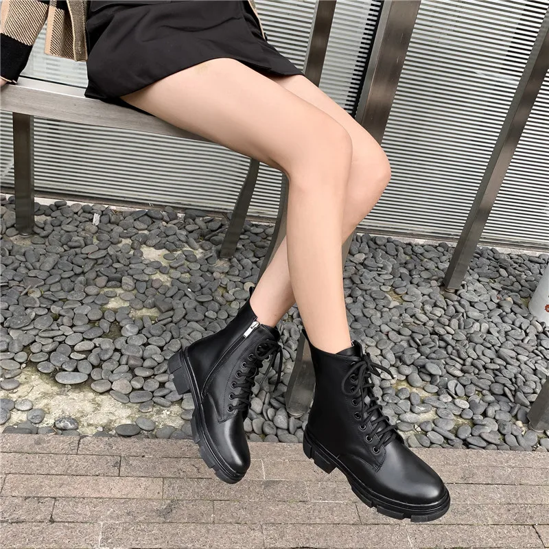 

MoonMeek 2021 New Arrival Women Boots Genuine Leather Boots Square Heels Round Toe Winter Keep Warm Ankle Boots Rice White