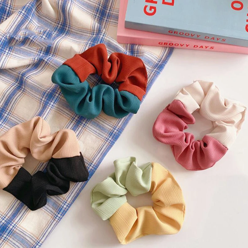 

Two Color Stitching Large Intestine Hairband French Retro Elastic Women's Hair Ornament Simple Hair Rope Tied Horsetail Headband