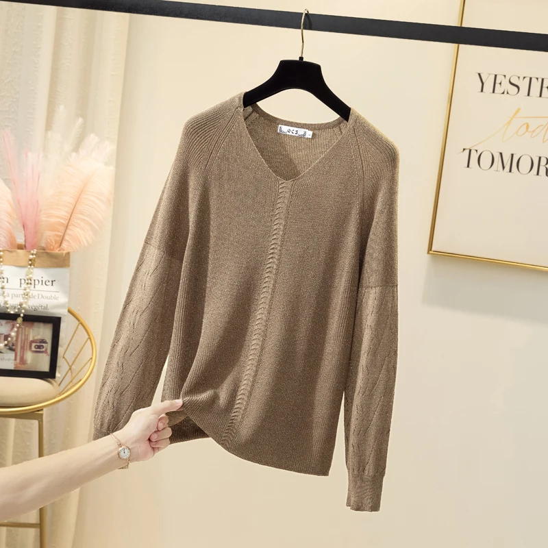 Женский Блестящий свитер с люрексом однотонный базовый пуловер оверсайз длинным