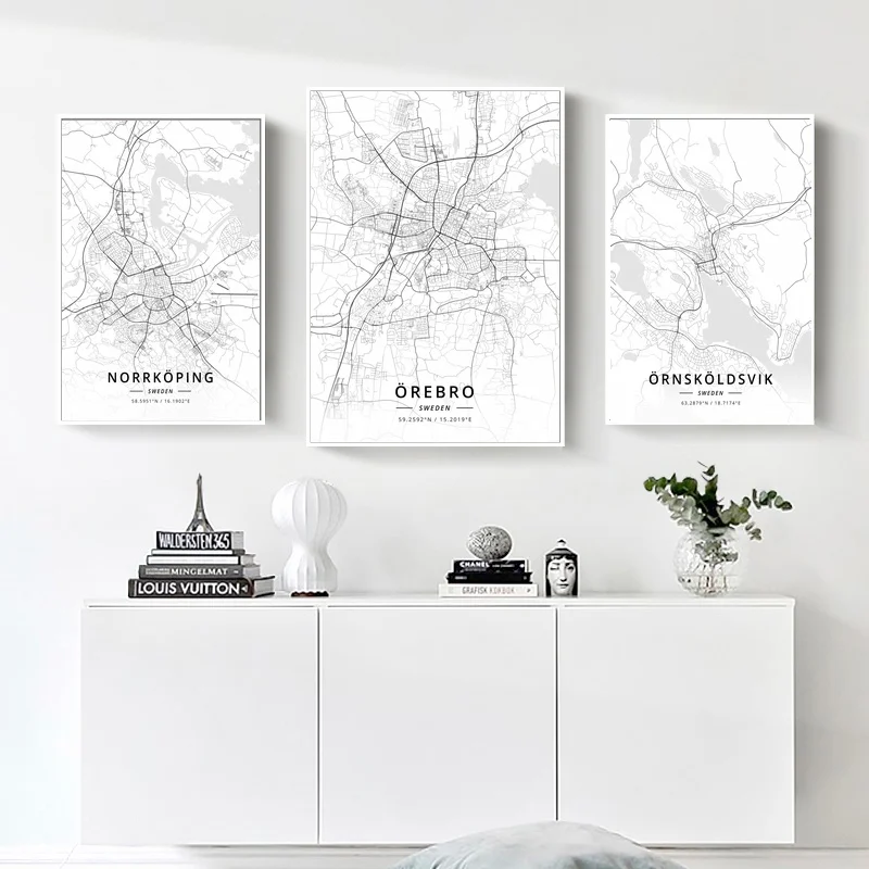 

Norrkoping,Orebro,Ornskoldsvik,Ostersund,Skelleftea,Skovde,Modern Sweden City Map Poster Canvas Wall Art Home Decor