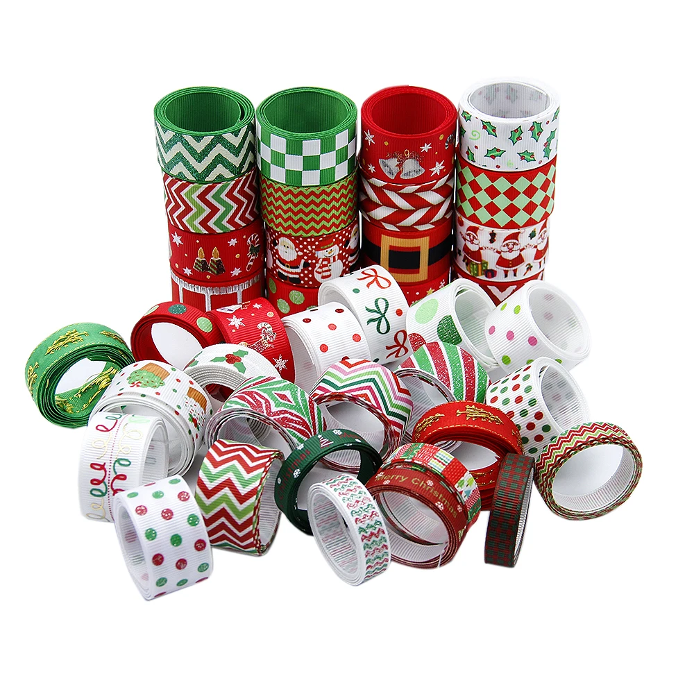 Счастливого Рождества 1y/рулон 10 рулонов/набор Grosgrain ленты ткани (случайный