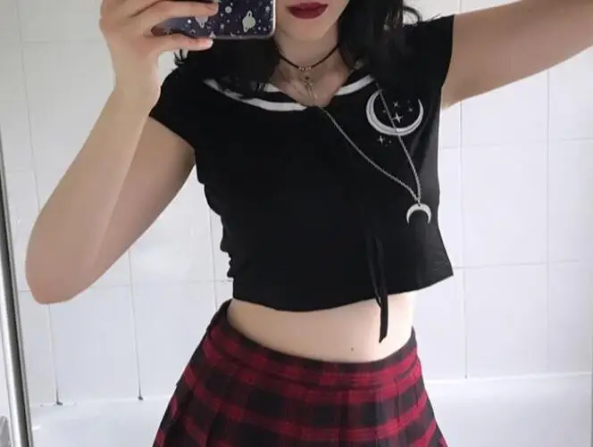 Женская футболка с коротким рукавом летняя и осенняя готическая Черная в стиле