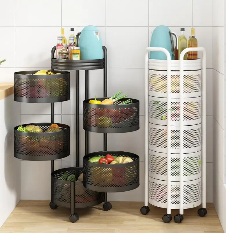 

Installation free kitchen revolving shelf floor multi-functional snack storage rack vegetable basket vegetable storage rack