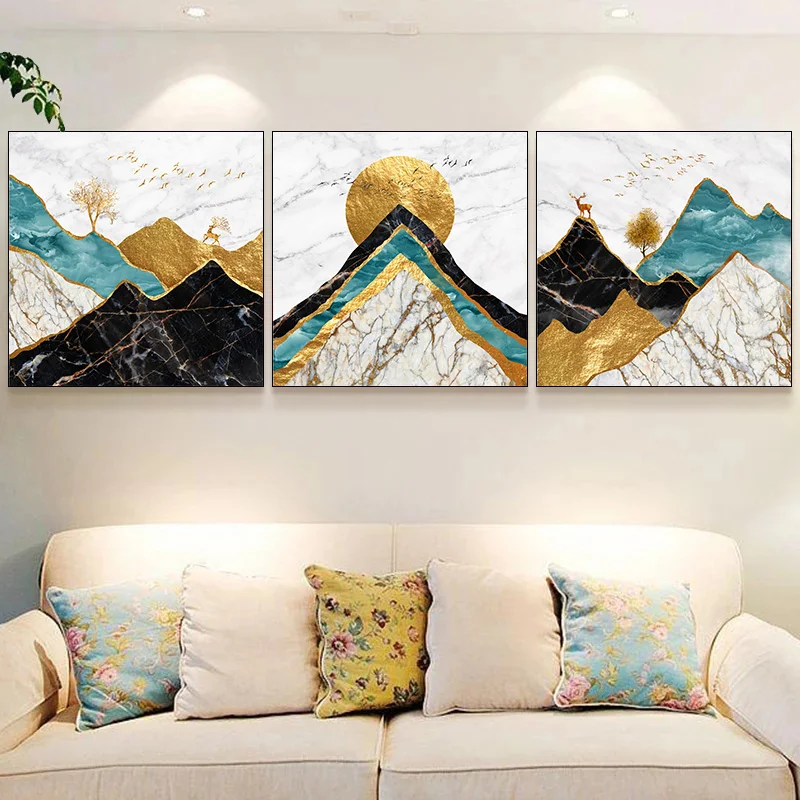 

Nordic Modern Abstract Picture Painting Golden Mountain Poster for Living Room Bedroom Office Dormitory Decor Canvas Painting