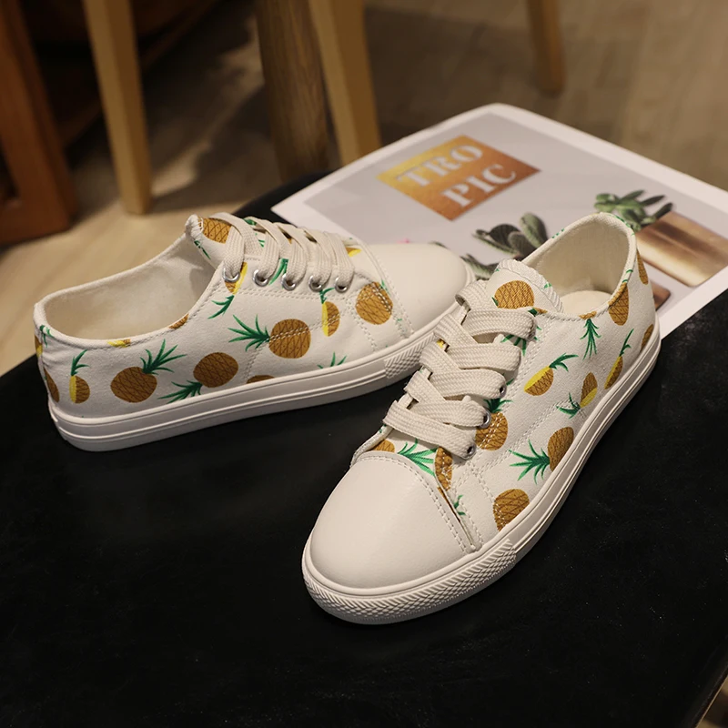 Cute ladies spring and autumn essential canvas shoes pineapple strawberry fruit pattern casual fashion sneakers wild 2020 W31-48 | Обувь