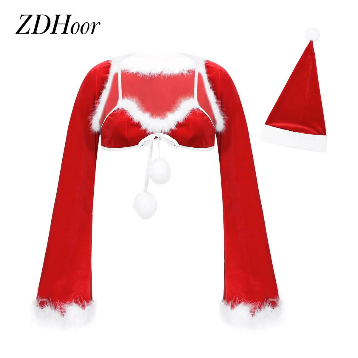 Женский сексуальный фланелевый костюм для косплея Санты с открытой спиной и