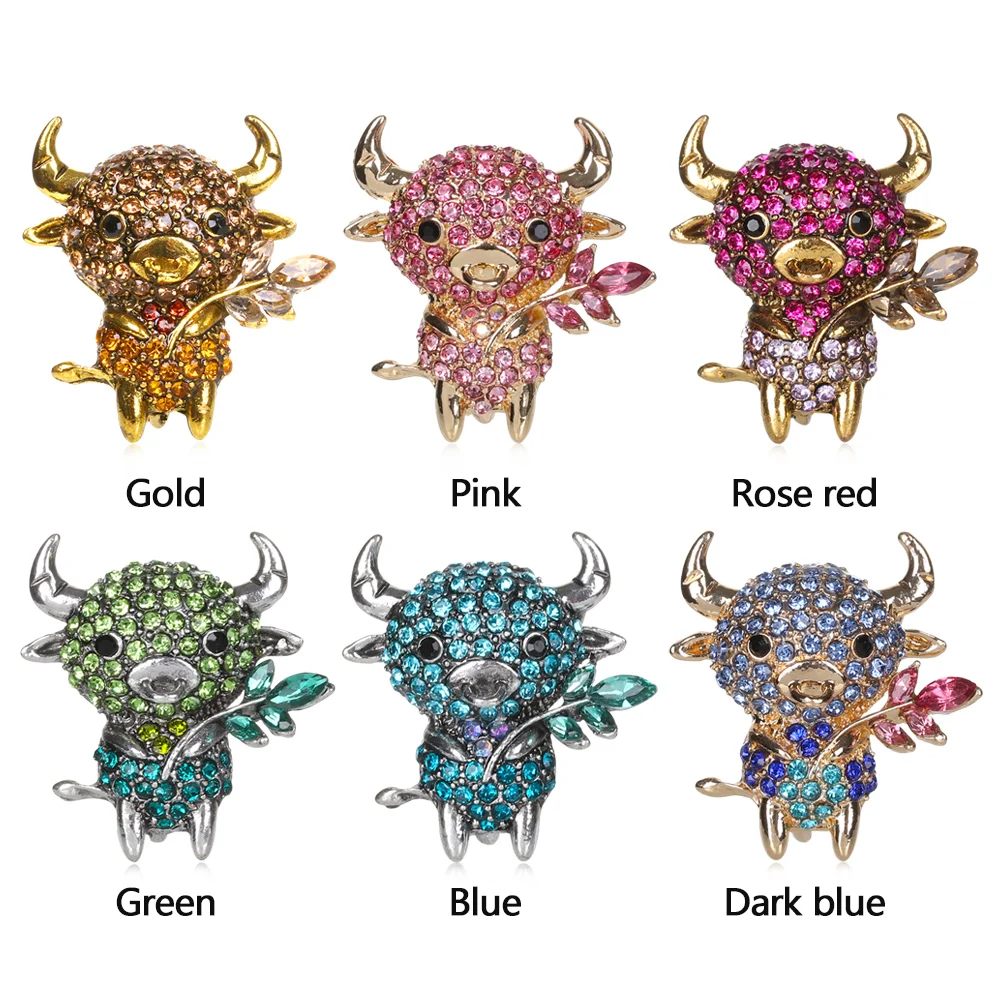 1 шт. Стразы милые эмалью с изображением коровы броши для женщин китайский быка