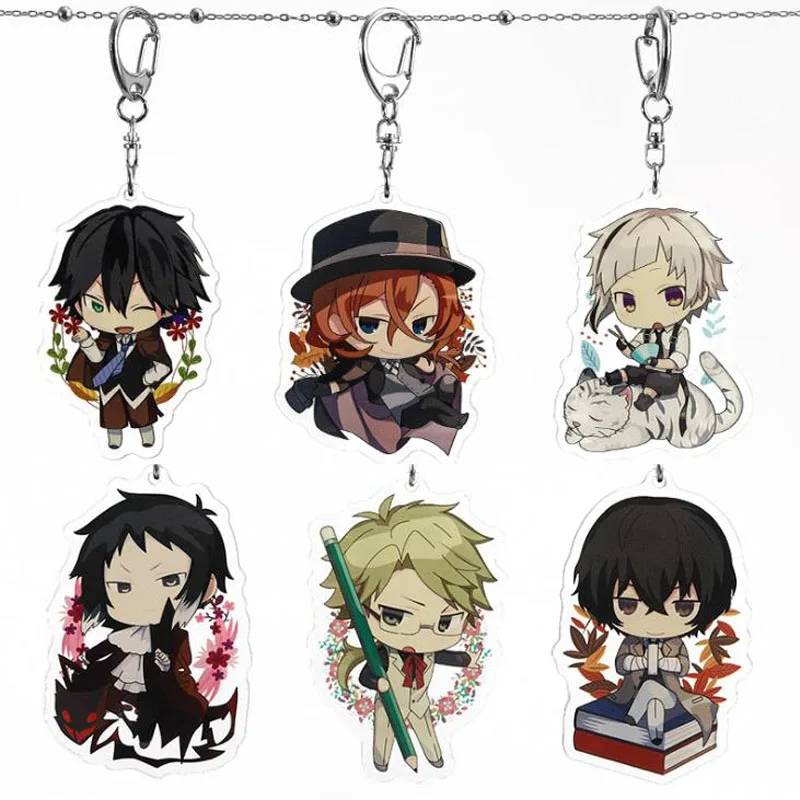 

1 Pcs Cute Anime Bungo Stray Dogs Dazai Osamu Nakahara Chuya Ryunosuke Akutagawa Acrylic Keychains Pendant Keyrings Toys