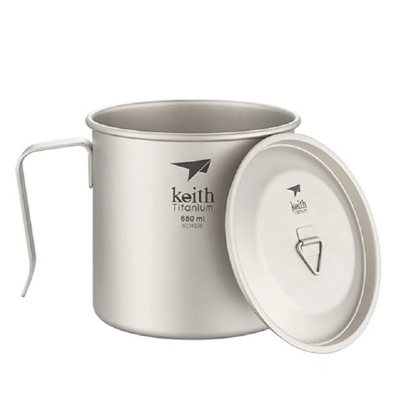 Ультралегкая титановая чашка для воды Keith однослойная кемпинга с крышкой уличная