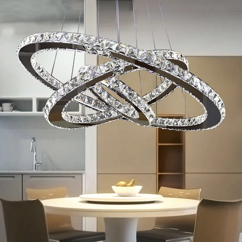 

Crystal Chandelier LED Light Toroidal Pendant Modern Dining Lamp Living Room Bedroom Interior Lighting Stainless Steel Halo