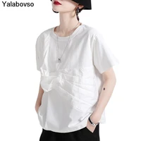2021 summer new solid color casual tops short sleeve womens design bandage bottom shirts leisure t shirt women tees female