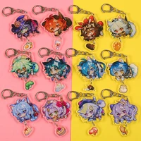 anime keychains genshin impact zhongli diluc venti klee car man key chain for women accessories cute bag pendant key ring gifts