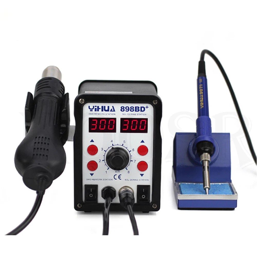 YIHUA 898BD+ 2 в 1 цифровой дисплей паяльная станция для распайки SMD Электрический паяльник+ фена паяльная станция