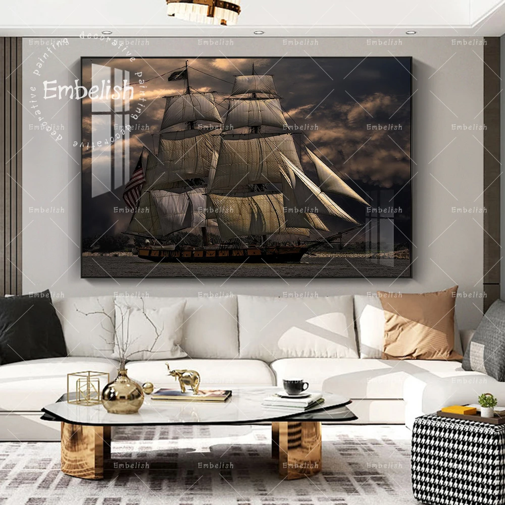 

1 Pieces Sailing Boat On The Sea Night Landscape HD Canvas Paintings For Living Room Modern Home Decor Pictures Wall Art Posters