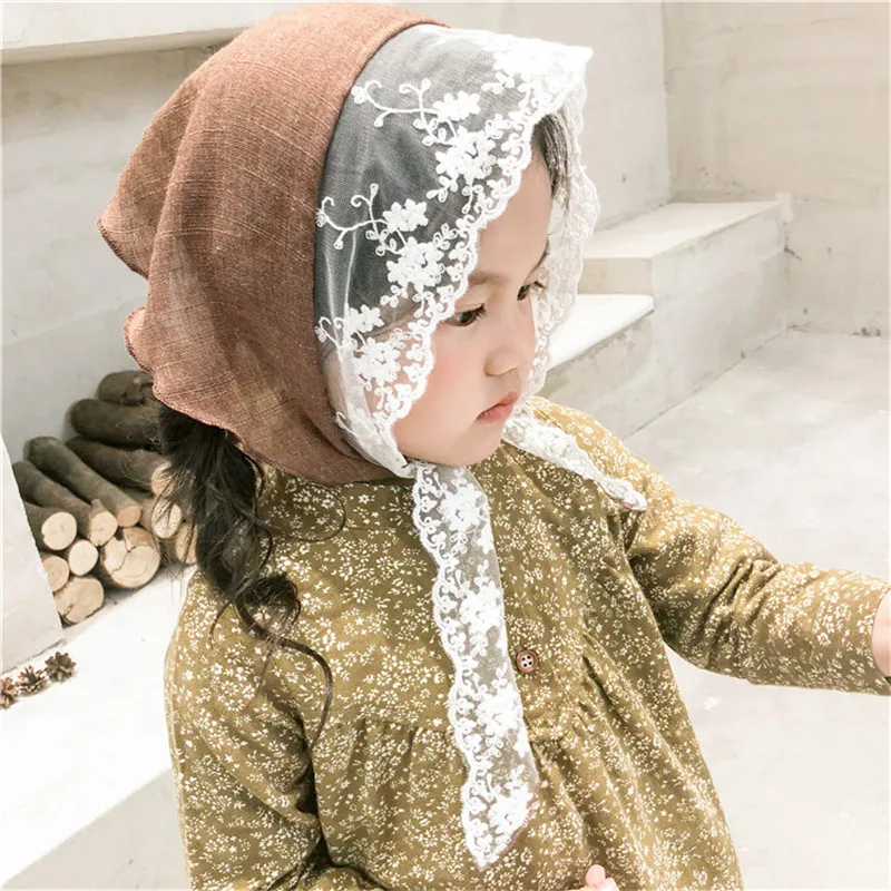 

Корейский однотонный кружевной лоскутный треугольный бандаж ручной работы для детей шарф для девочек Осенняя зимняя одежда