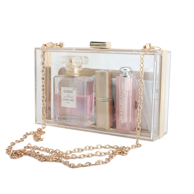 Повседневная акриловая прозрачная сумка клатч женская на плечо с цепочкой