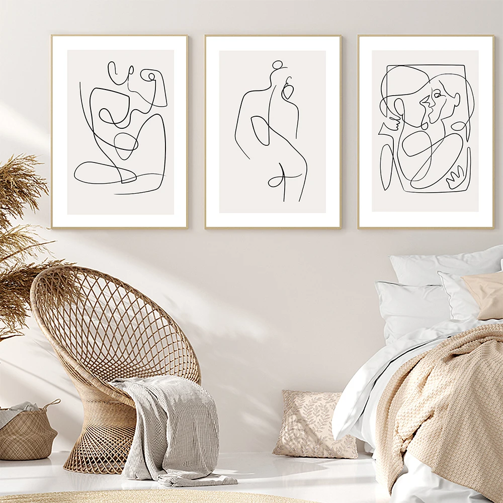 

Nordic Abstract Line Posters Prints Women Body Kiss Canvas Painting Wall Art Decorative Pictures For Bedroom Boho Home Decor