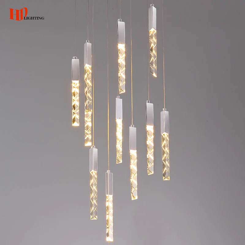 

modern led chandeliers crystal stair lamp chrome staircase chandeliers living room hotel villa Indoor lighting luxury lustre