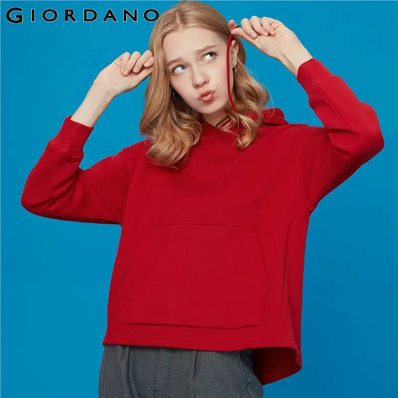 Giordano Для женщин пальто с капюшоном и длинным рукавом с флисовой подкладкой; толстовка с капюшоном с завязки на одежде Mujer Kanga карманом Теплые Топы 05329782