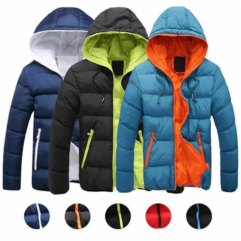 

Hot Winter Outwear Padded Coat Zipper Warm Men Hooded Jacket Fashion Thick Slim Boy Coat Outdoor Supplies