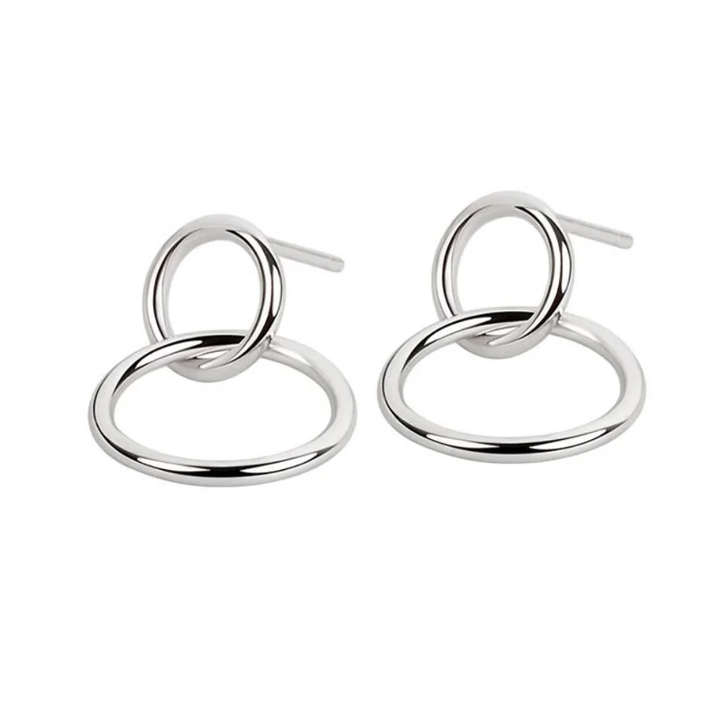 

KOFSAC Cute Two Circle Stud Earrings For Women 925 Sterling Silver Jewelry New Trendy Geometric Earring Lady Party Accessories