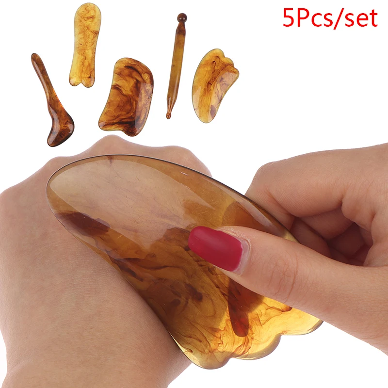 

5PCS Gua Sha Massage Scraping Natural Resin Amber For Face Guasha Scraper Facial SPA Body Care Beeswax Scrap Board Tool