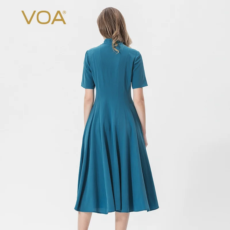 VOA 100% шелковое длинное платье для женщин базовая летняя рубашка платья с коротким