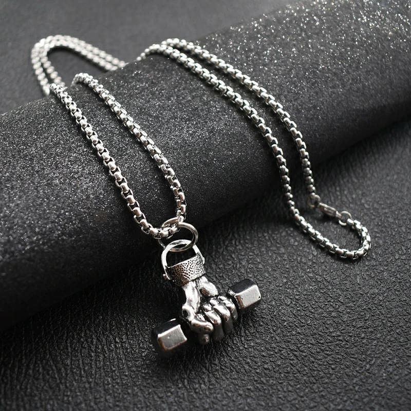 

Men's Sports Fitness Fist Barbell Pendant Personality Domineering Titanium Steel Necklace Female Couple Accessories Hip Hop Orna