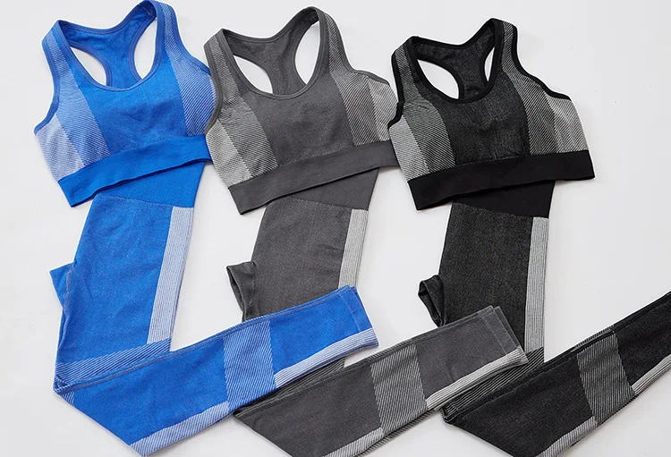 

Спортивный костюм для занятий йогой, в полоску, с бюстгальтером и леггинсами