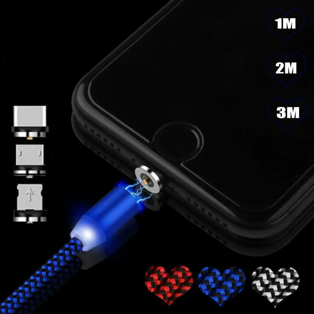 1 3 м 360 ° Круглый Магнитный кабель для зарядки Micro USB C type IOS быстрой htc One M8 M9 LG 4 5 6