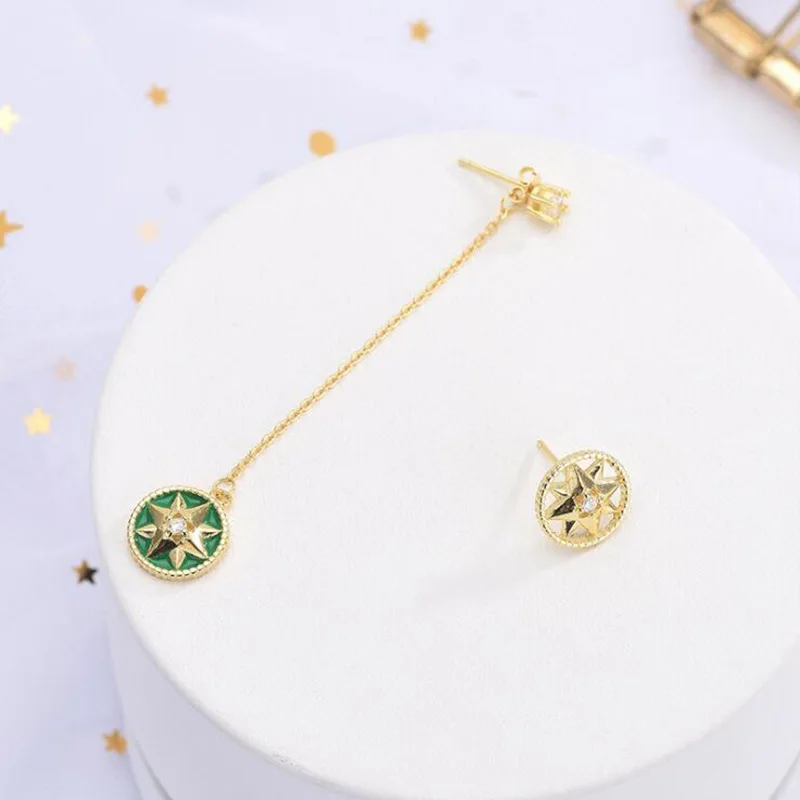 

Real 925 Sterling Silver Asymmetry Drop Earrings For Women Statement Cubic Zircon Stone Korean Planet Long Tassel Dangle Earring Party Gifts Fashion Jewelry Wholesale