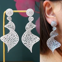 trendy hot new luxury spin long big pendant earrings for women wedding party cz dubai bridal earrings fashion trendy jewelry