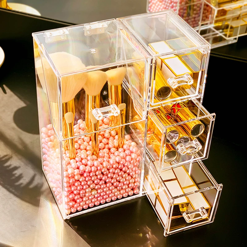 

Прозрачная коробка для хранения кистей для макияжа, органайзер для косметики, пылезащитный чехол, стеллаж для хранения ювелирных изделий, п...
