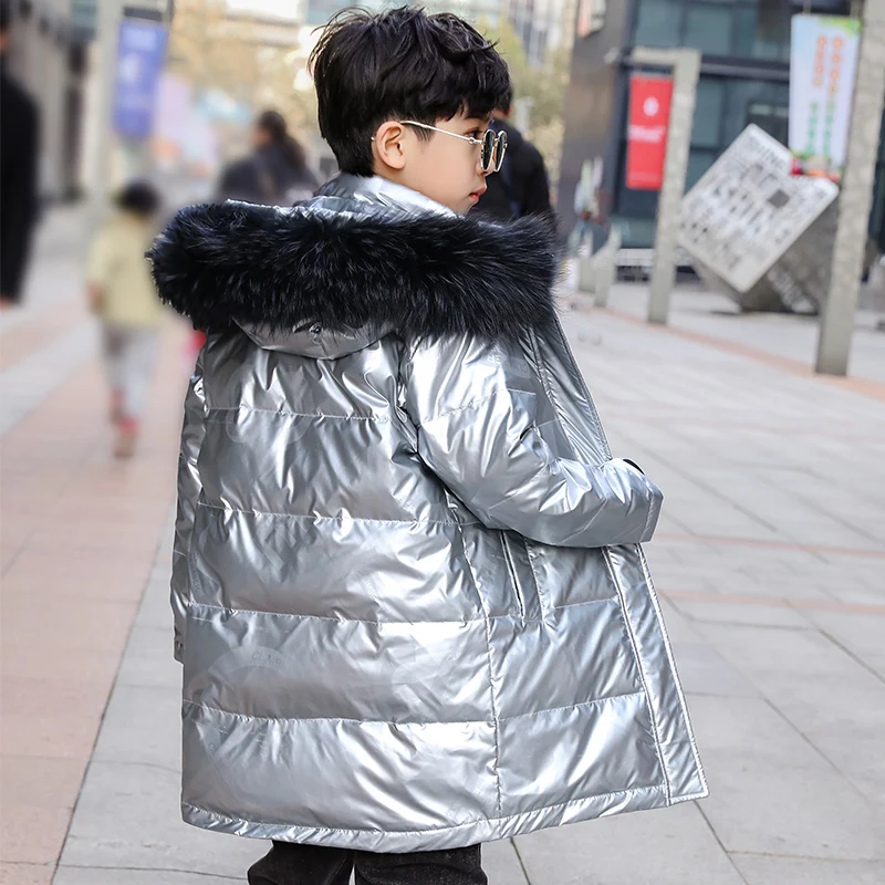 Пуховик для мальчиков зимняя подкладка большой меховой воротник детская верхняя