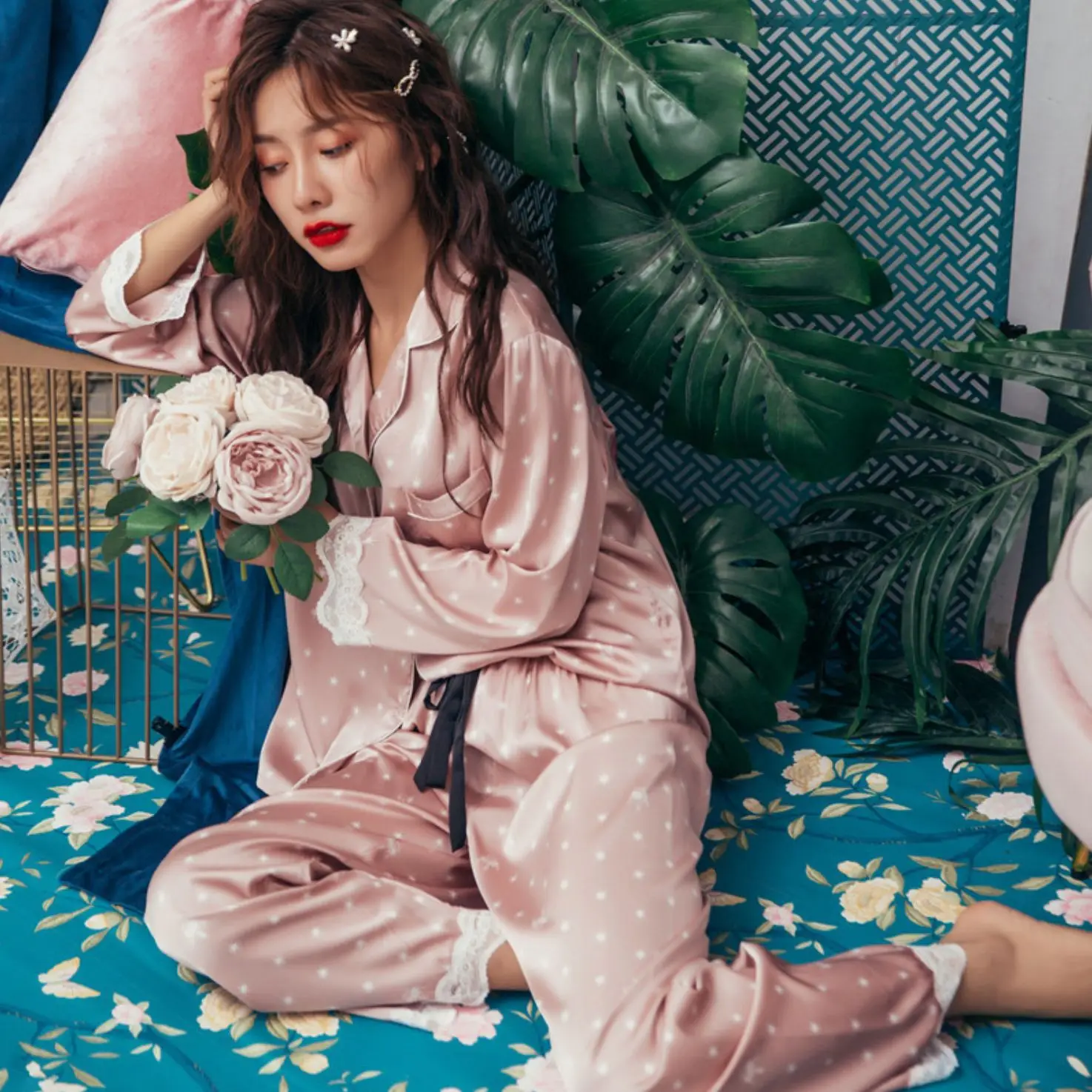 

Star Printed Lace Autumn Fluffy Pajamas Women Nightwear Pajama Set 2 Piece Pajama Set Sleepwear Pajama Soft Pajamas for Woman