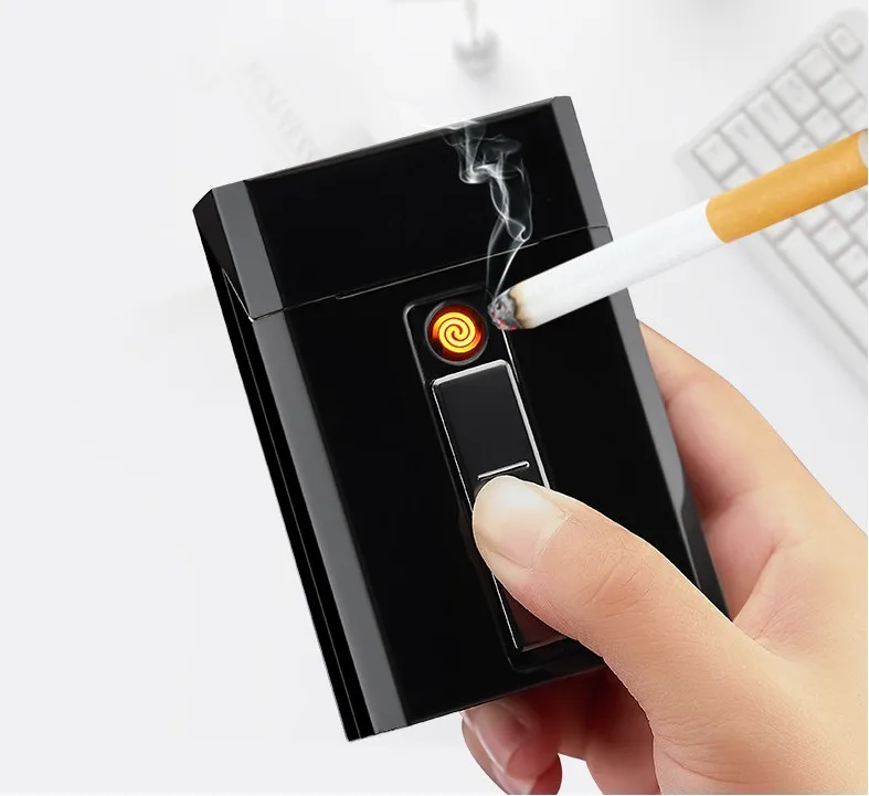 1 шт. металлический чехол для сигарет с электрической зажигалкой USB Перезаряжаемый для 20 шт сигарет King size водонепроницаемый DH-9009