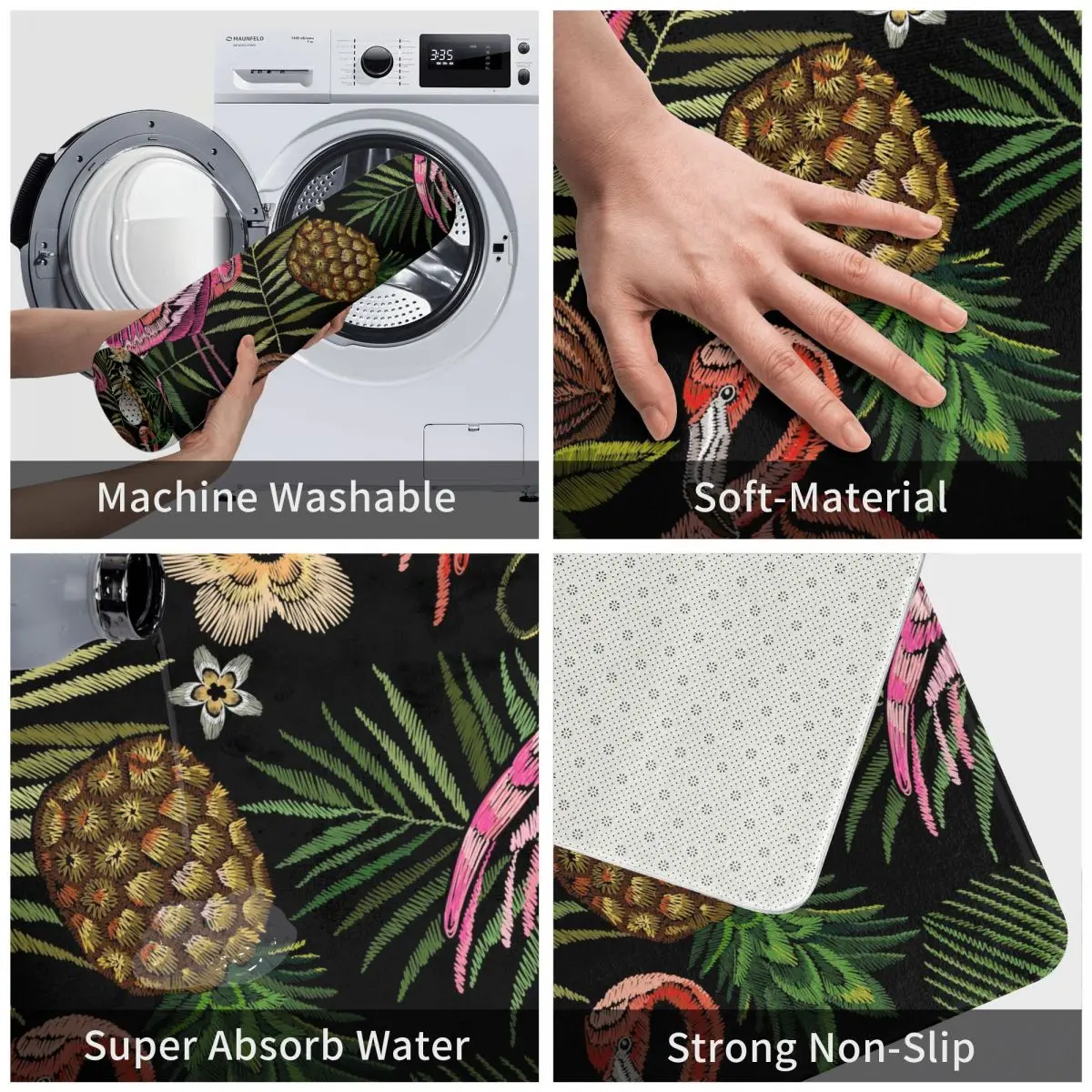 Коврики для дверей с вышивкой тропический фламинго пальма листья ананас